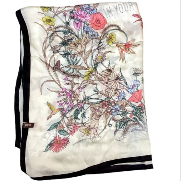 Gucci Silk Scarf "Blooming In Your Garden" Rectangular Scarf Item #143X - Picture 8 of 15